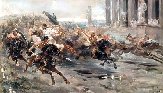 The Huns, led by Attila, invade Italy (Attila, the Scourge of God, by Ulpiano Checa, 1887)
